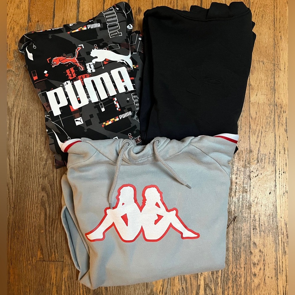 Lot of 3 sweatshirts puma is NWT XL youth the kappa and under armour are sz M